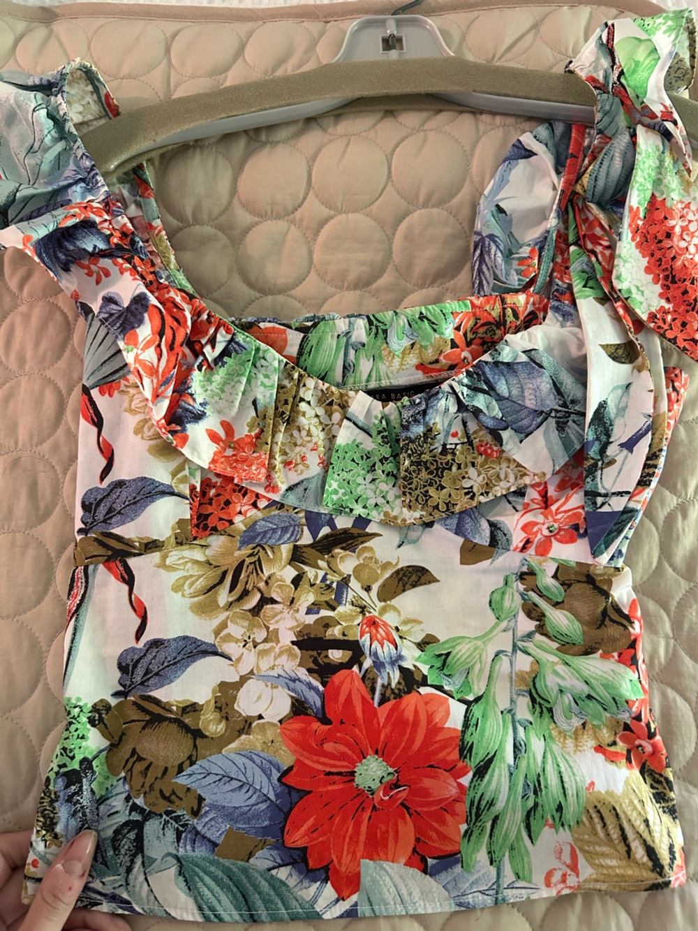 Zara Floral Ruffle Tank Top - Green, Blue, Red